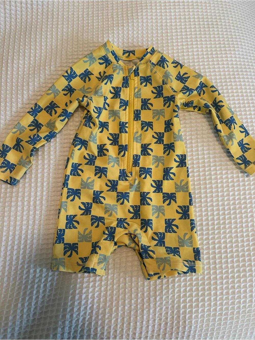 Old Navy Swim Rashguard Bodysuit Yellow Palm-Print One-Piece